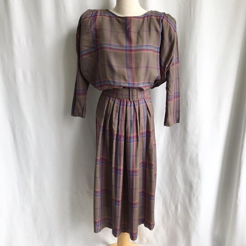 Vintage Orite plaid belt dress size S